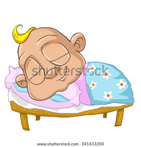 Very cute and adorable white skin baby boy cartoon character isolated on the white background. Sleeping in the bed, seeing a nice dreams.