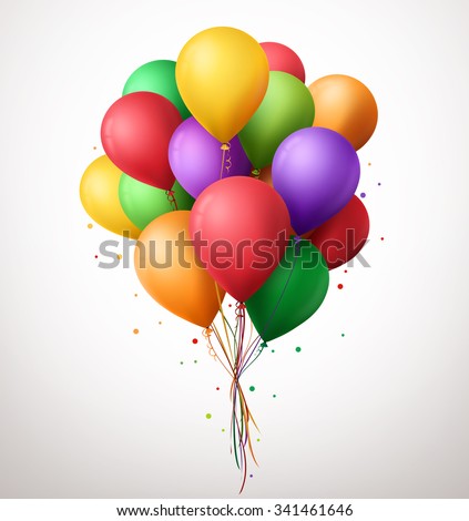 3d Realistic Colorful Bunch of Birthday Balloons Flying for Party and Celebrations With Space for Message Isolated in White Background. Vector Illustration
