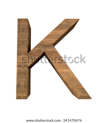 Realistic Wooden letter K isolated on white background