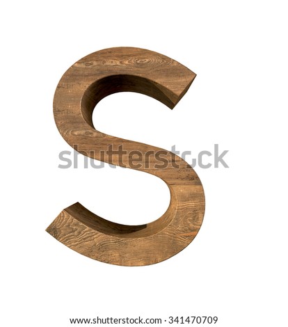 Realistic Wooden letter S isolated on white background