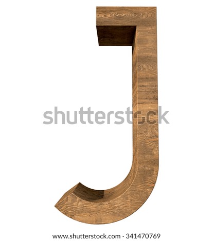 Realistic Wooden letter J isolated on white background