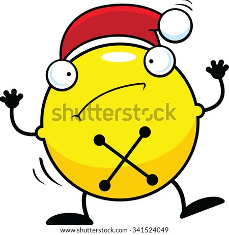 Cartoon illustration of a Christmas bell with a confused expression. 