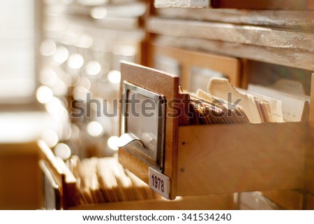 old card index with cards in a library Royalty-Free Stock Photo #341534240