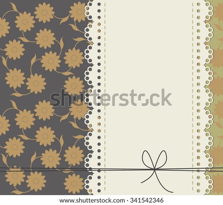 Cute cover with lace frame, stylish flowers and trendy colors. Retro frame with decorative flowers and leaves for your creative designs.

