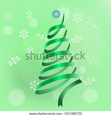 Christmas tree made of green ribbons on light green background