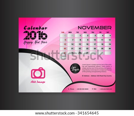 pink Desk Calendar 2016 Vector Design Template.calendar design, calendar template, vector illustration, shop,beauty,home,spa,web,printing design,calendar 2016