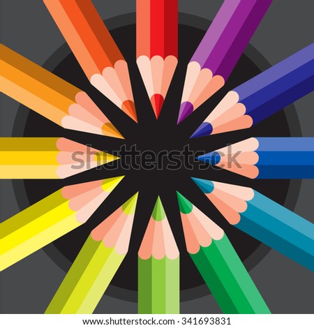 colored pencils in circle - vector illustration
