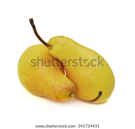 Two mature yellow autumn pears isolated on white background