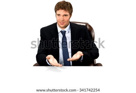 Angry Caucasian man with short medium blond hair in business formal outfit talking with hands - Isolated