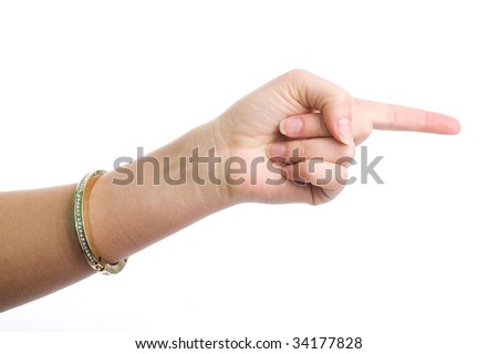 Female hand demonstrating gesture on the white background
