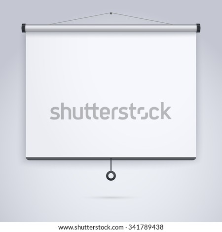 Empty Projection screen, Presentation board, blank whiteboard for conference Royalty-Free Stock Photo #341789438