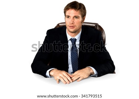 Embarrassed Caucasian man with short medium blond hair in business formal outfit - Isolated