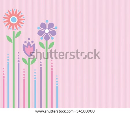 Pink background with flowers in retro style.