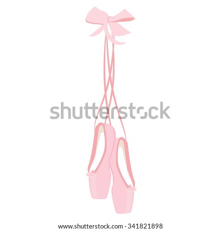 Vector illustration hanging pink ballet pointe. Pointes shoes.