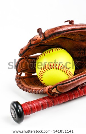Closeup of a Softball Glove and ball