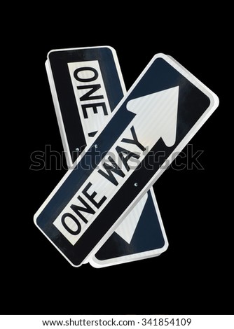 One Way Traffic Signs crossed isolated isolated on black background