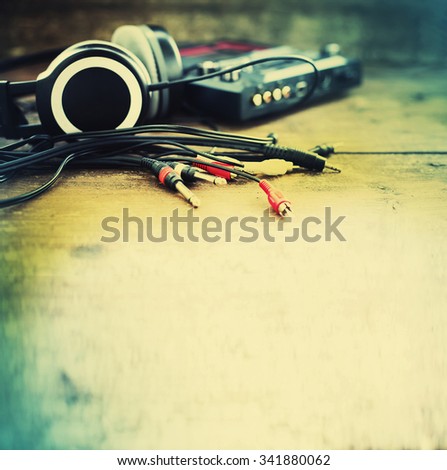 Headphones and DJ equipment/ selective focus