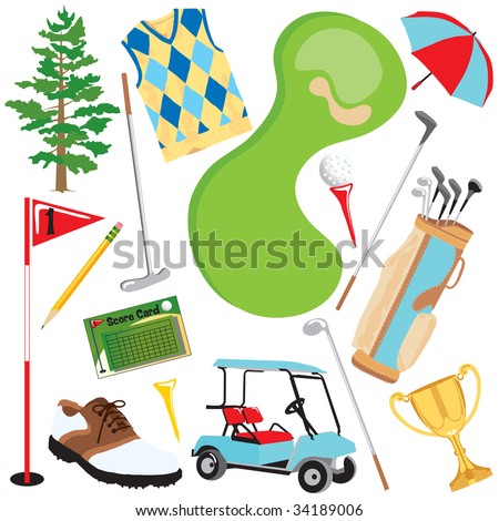 Fun golf elements isolated on white