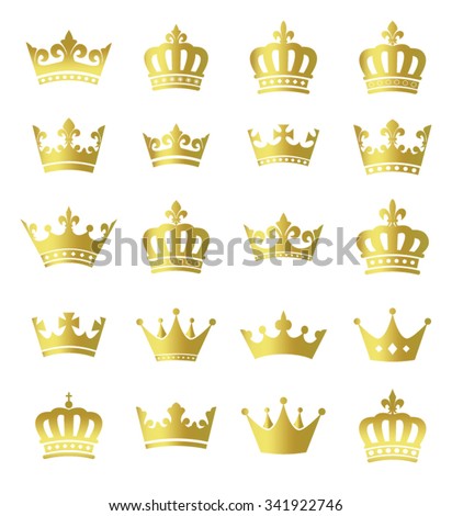 Golden crowns - set of vector gold crown symbols