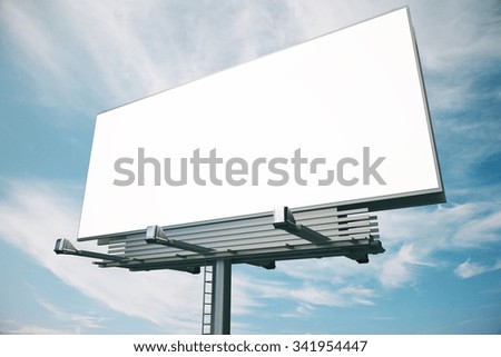 Blank billboard at blue sky background, mock up Royalty-Free Stock Photo #341954447