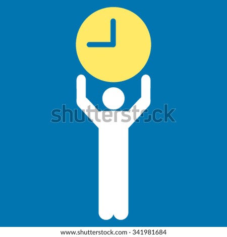 Time Manager vector icon. Style is bicolor flat symbol, yellow and white colors, rounded angles, blue background.