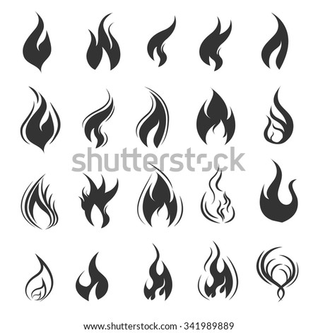Vector black fire icons set on white background