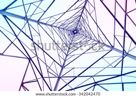 High voltage electric tower abstract background in the sky
