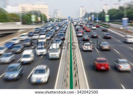 modern city traffic jam in the rush hour??Motion fuzzy automotive background
