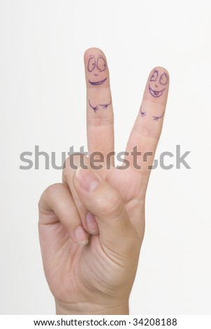 	 funny smileys painted on the fingers