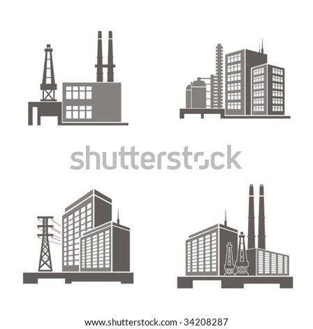 Vector illustrations of industrial buildings.