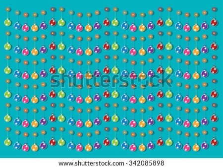 Christmas multicolor balls and colorful ornaments on brigh blue background. Vector illustration design. 