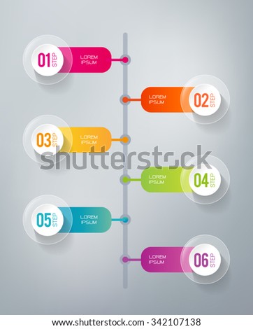 Six steps infographics - can illustrate a strategy, workflow or a timeline.