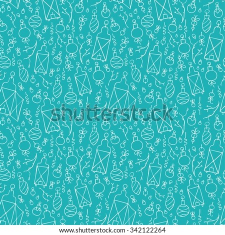 Christmas doodle seamless pattern, New Year design elements. Hand-drawn hipster decor. Vector illustration