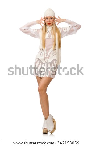 Woman wearing white dress isolated on white