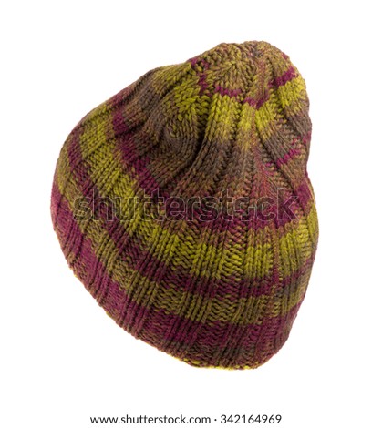 knitted hat isolated on white background .multicoloured