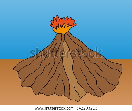 Volcano vector erupting illustration. 