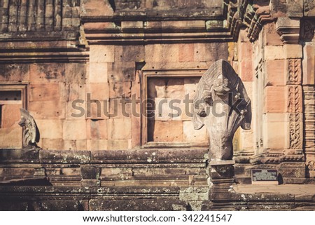 sand stone castle, phanomrung in Buriram province, Thailand. Religious buildings constructed by the ancient Khmer art, Phanom rung national park in North East of Thailand , vintage