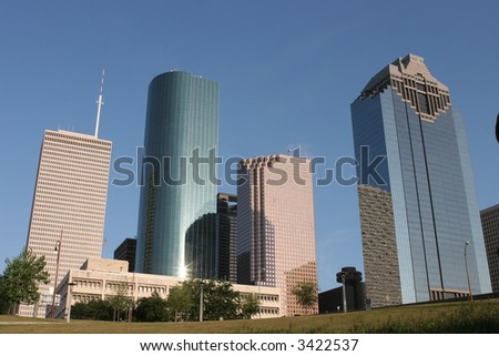 Downtown Houston viewed from a speedboat on the bayou