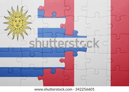 puzzle with the national flag of peru and uruguay .concept