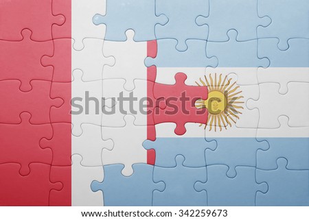 puzzle with the national flag of argentina and peru .concept