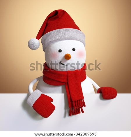 blank Christmas banner, snowman 3d illustration, holiday background