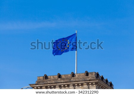 European flag on the Reichstag building Berlin