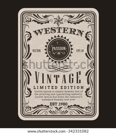Western frame border vintage label hand drawn engraving retro antique vector illustration Royalty-Free Stock Photo #342331082