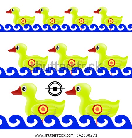 Vector Yellow Duck Target on White Background. Duck in a Shooting Gallery
