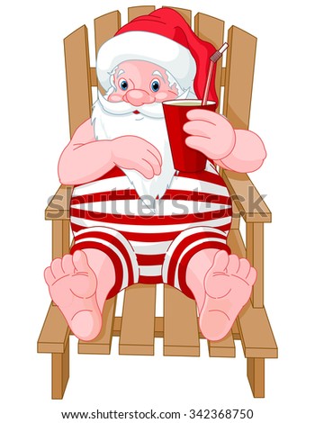  Cartoon Santa Claus relaxing on the beach