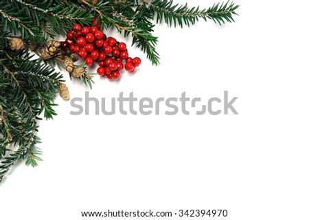 Christmas decoration on corner of white background