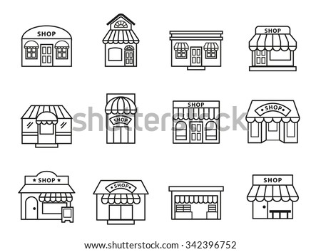 shops and stores building icons set. Line Style stock vector.