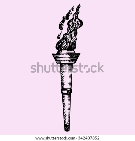 burning torch, doodle style, sketch illustration, hand drawn, vector