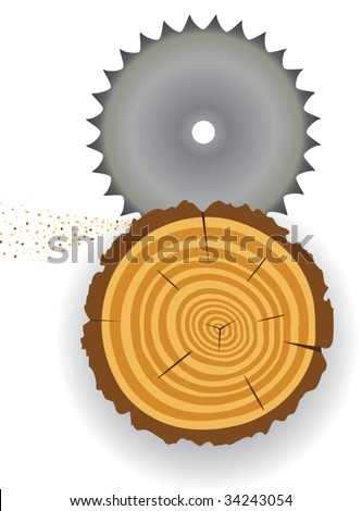 vector macro illustration of saw cutting old wooden log