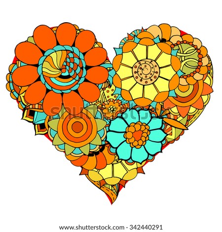 Hand drawn Heart of flower doodle background. 
